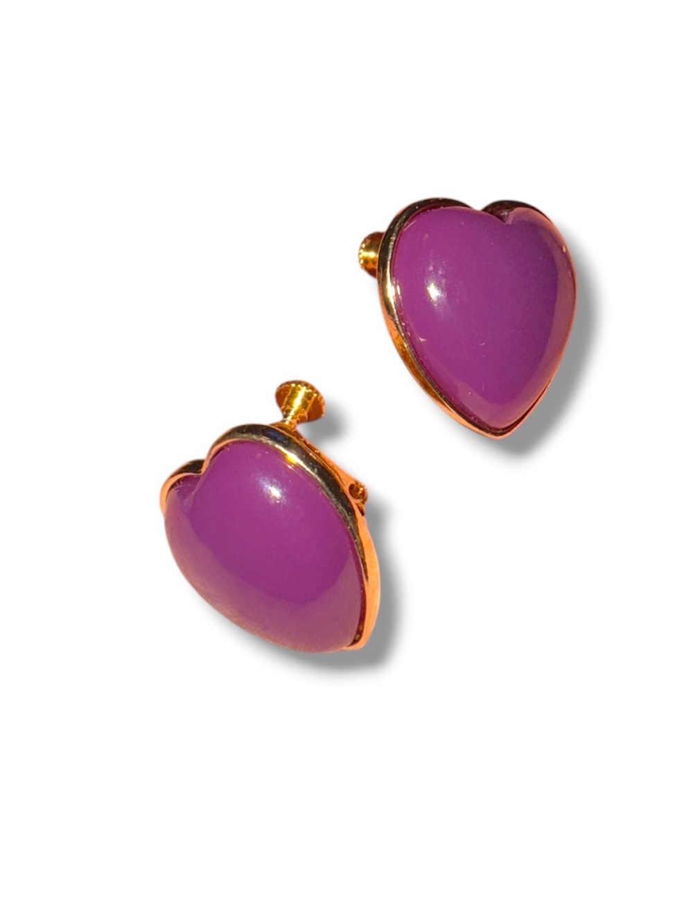 Gold-Trim Purple Heart Stud Earrings - Women Jewelry - Picture 5 of 6